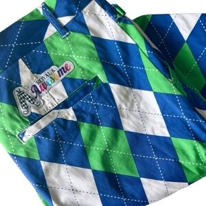 Royal & Awesome Men's Golf Shorts Argyle Pattern Blue Green White Size 38 *